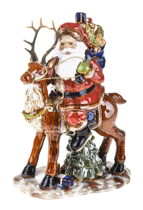 Statuina Babbo Natale con Renna 22,5 cm in Porcellana prezzo