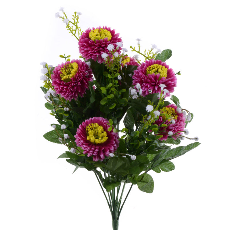 2 Bouquet Artificiali di Aster Pon Pon Altezza 42 cm Viola-1