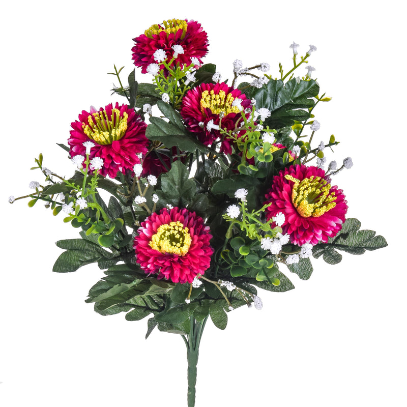 2 Bouquet Artificiali di Aster Pon Pon Altezza 42 cm Marrone/Ciliegia/Bordeaux-1