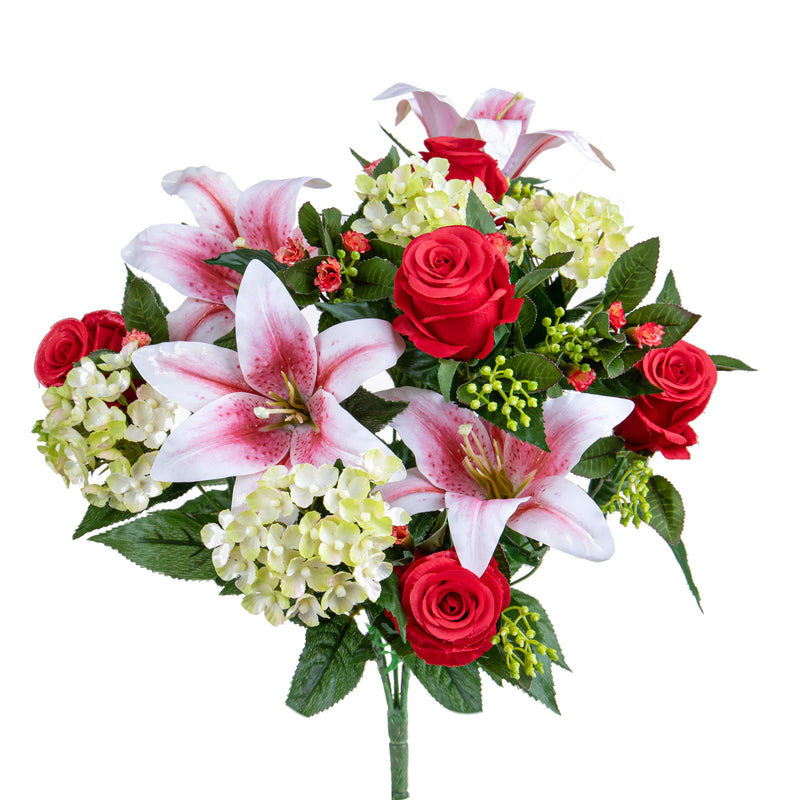 Bouquet Artificiale Lilium/achillea 50 cm rosso-1