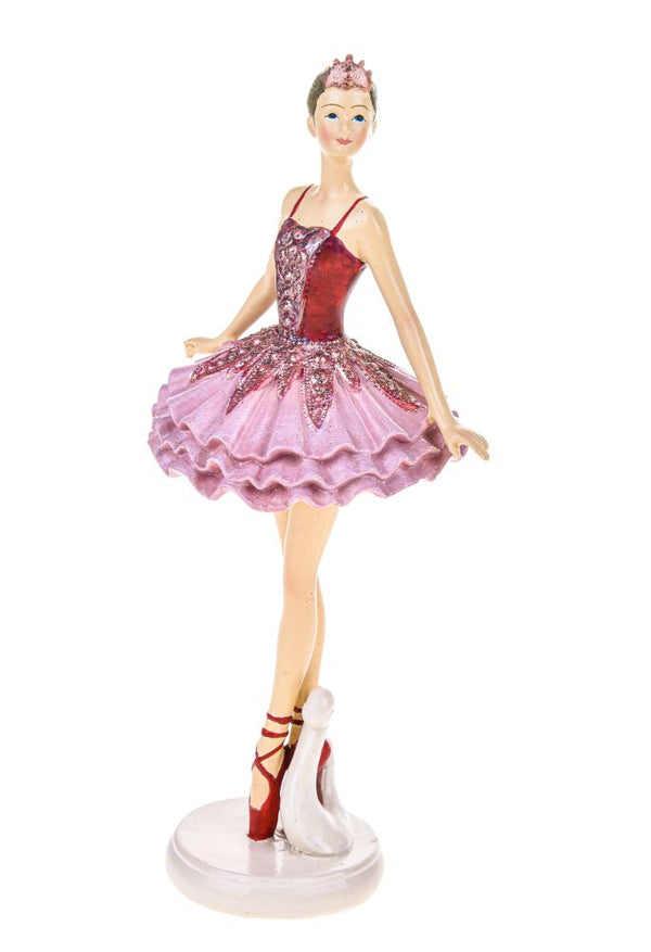 sconto Set 2 Statuina Decorativa Ballerina su Punte 21,5 cm in Resina Rosa