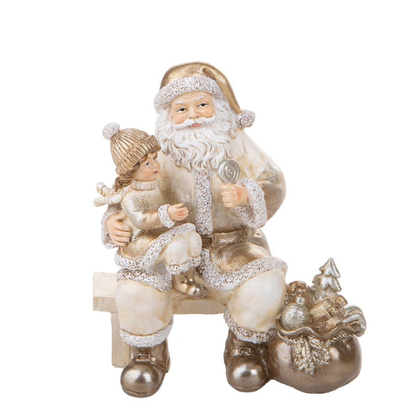 Statuina Babbo Natale Seduto con Bimba 16,5 cm in Resina sconto