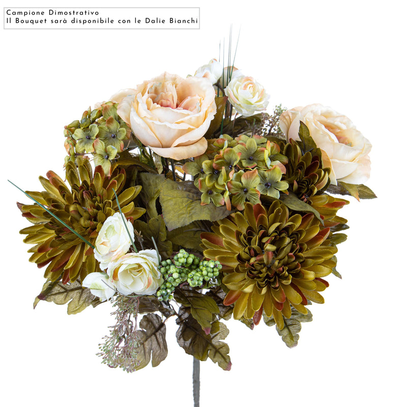 Bouquet Artificiale Composta da Rose e Dalie Altezza 34 cm Marrone-1