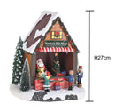 Villaggio Natalizio Negozio di Babbo Natale Luci Musica e Movimento 24,5 cm in Resina-3