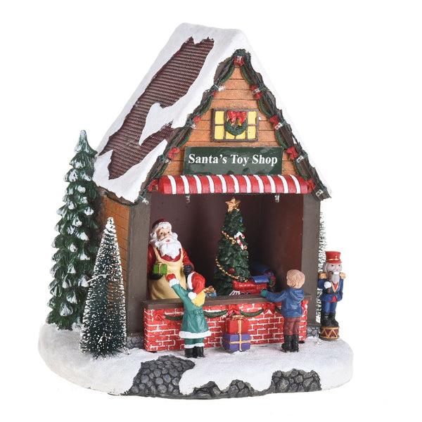 prezzo Villaggio Natalizio Negozio di Babbo Natale Luci Musica e Movimento 24,5 cm in Resina