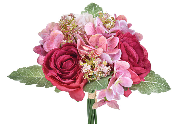 sconto Set mit 4 künstlichen Blumensträußen Rosen mit Hortensien, Höhe 30 cm, Rosa