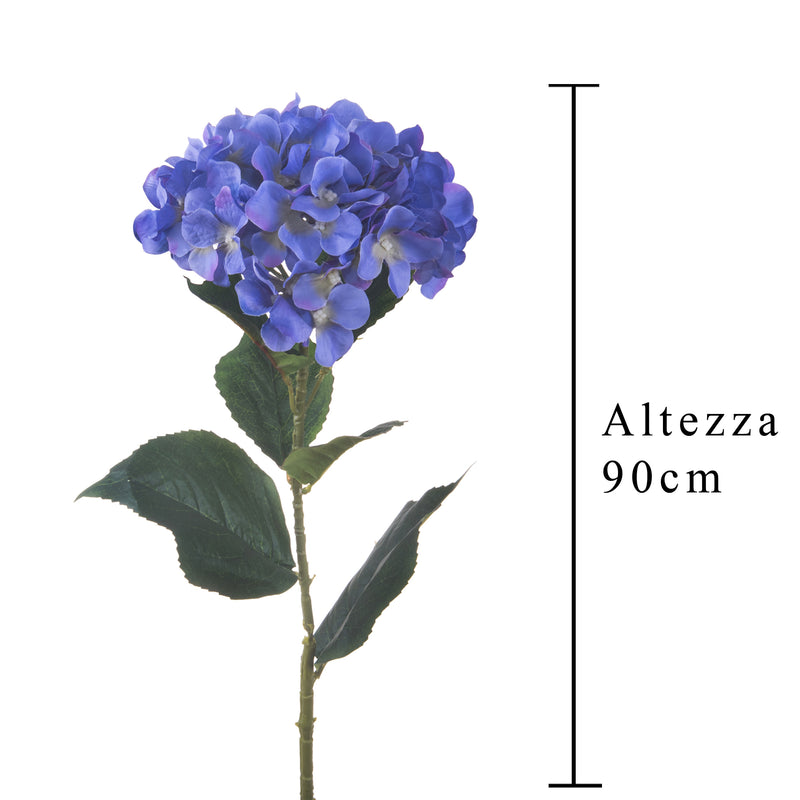 2 Ortensia Artificiale Singola con 6 Fiori Artificiali Altezza 90 cm Blu-2