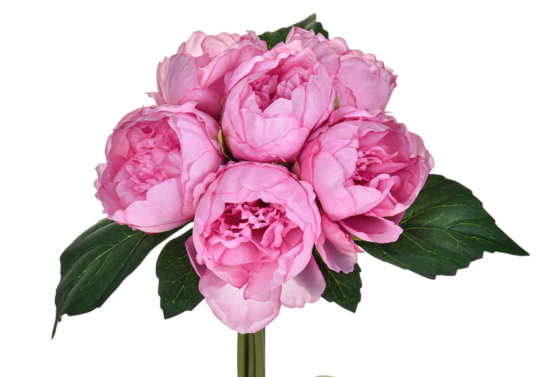 2 Mazzi di Peonie con 6 Fiori Artificiali Altezza 28 cm Rosa-1