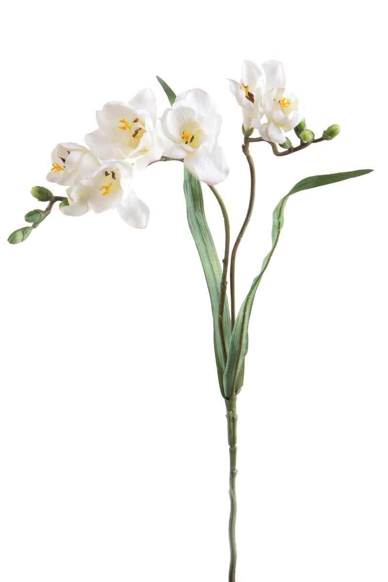 3 Fiori Artificiali di Fresia con Due Fiori Altezza 63 cm Bianco-1