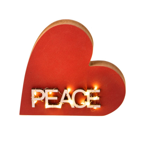 Set 2 Cuori Decorativo con Scritta Peace Led 17 cm in Legno e Metallo Rosso online