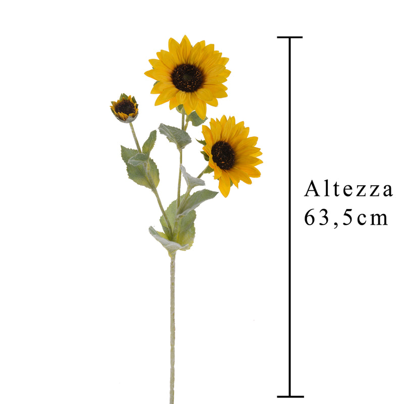 4 Girasoli Artificiali con 3 Fiori Altezza 63,5 cm Giallo-2