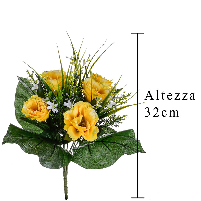 2 Bouquet Artificiali di Lisiantus Altezza 32 cm Giallo-2