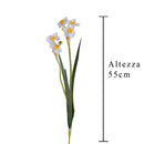 3 Giunchiglia con 2 Fiori Artificiali Altezza 55 cm Bianco-2