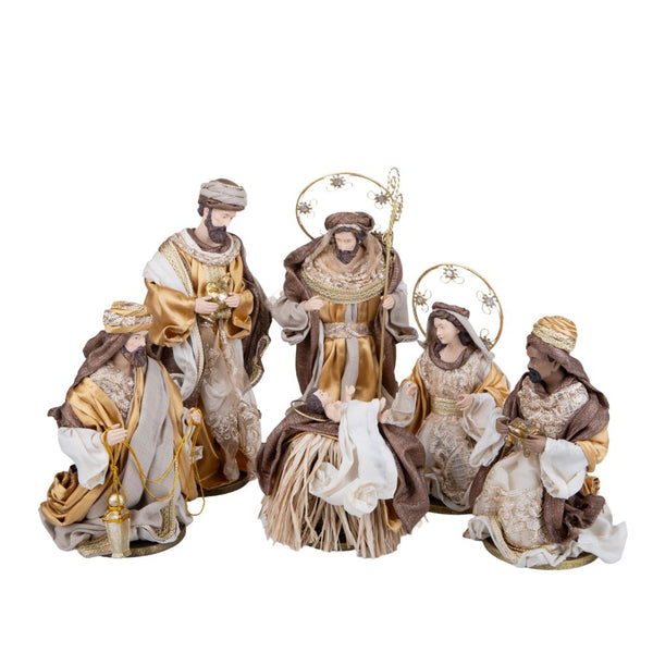 Set 6 Statuine Natalizie Natività 40 cm in Tessuto e Resina Oro acquista