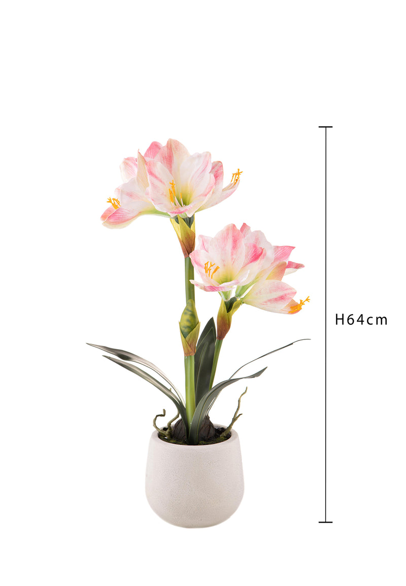 Amaryllis Artificiale con Vaso Altezza 64 cm Rosa-2