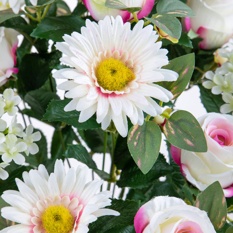 Bouquet Artificiale Rose/Gerbera per 16 Fiori Beige-2