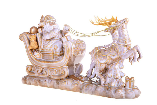 online Statuina Babbo Natale con Slitta Renne 44,5 cm in Porcellana Bianco