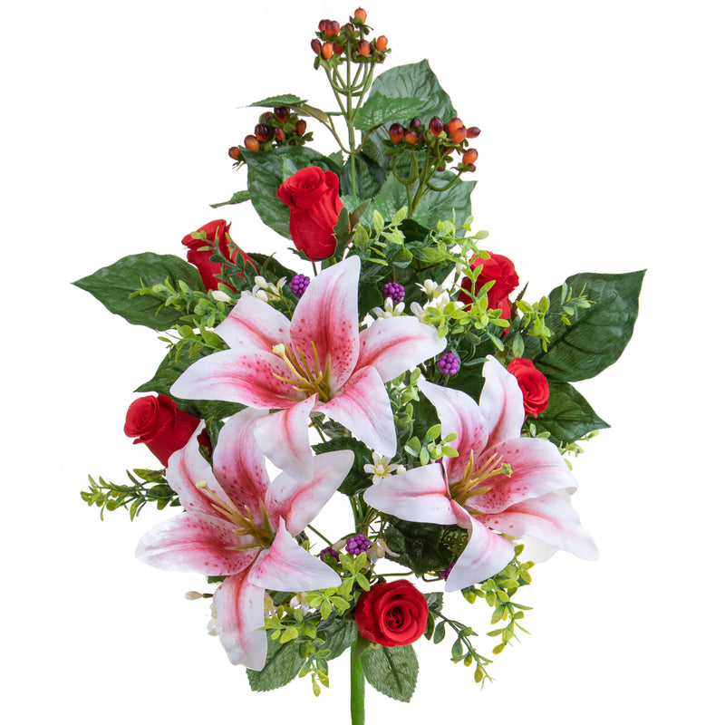 Frontale Artificiali Lilium/Rose 54 cm rosso-1