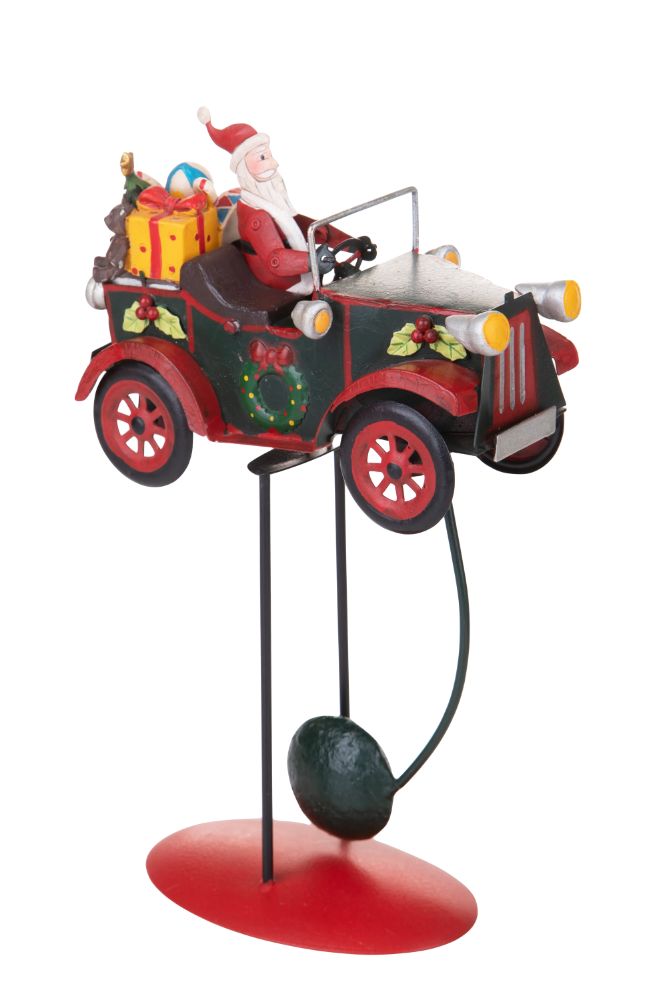 Statuina Babbo Natale con Auto 30 cm in Metallo-3