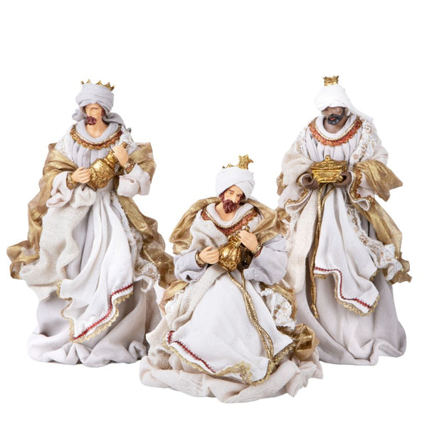 online Set 3 Statuine Re Magi 36 cm in Tessuto e Resina Bianco e Oro