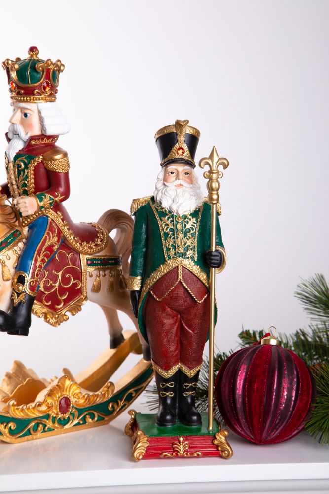 Statuina Babbo Natale con Bastone 33 cm in Resina-3