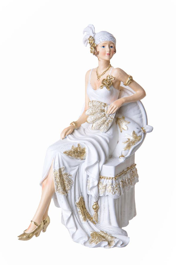 Set 2 Statuine Dama su Sofà 19 cm in Resina Bianco e Oro prezzo