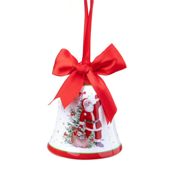 acquista Set 3 Campane Decorative con Babbo Natale da Appendere 10 cm in Ceramica