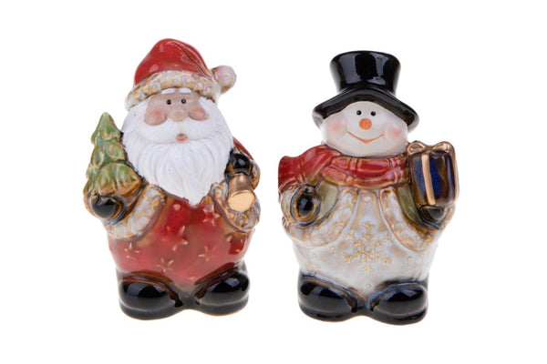 Set 4 Statuine Babbo Natale + Pupazzo di Neve 13,5 cm in Porcellana sconto