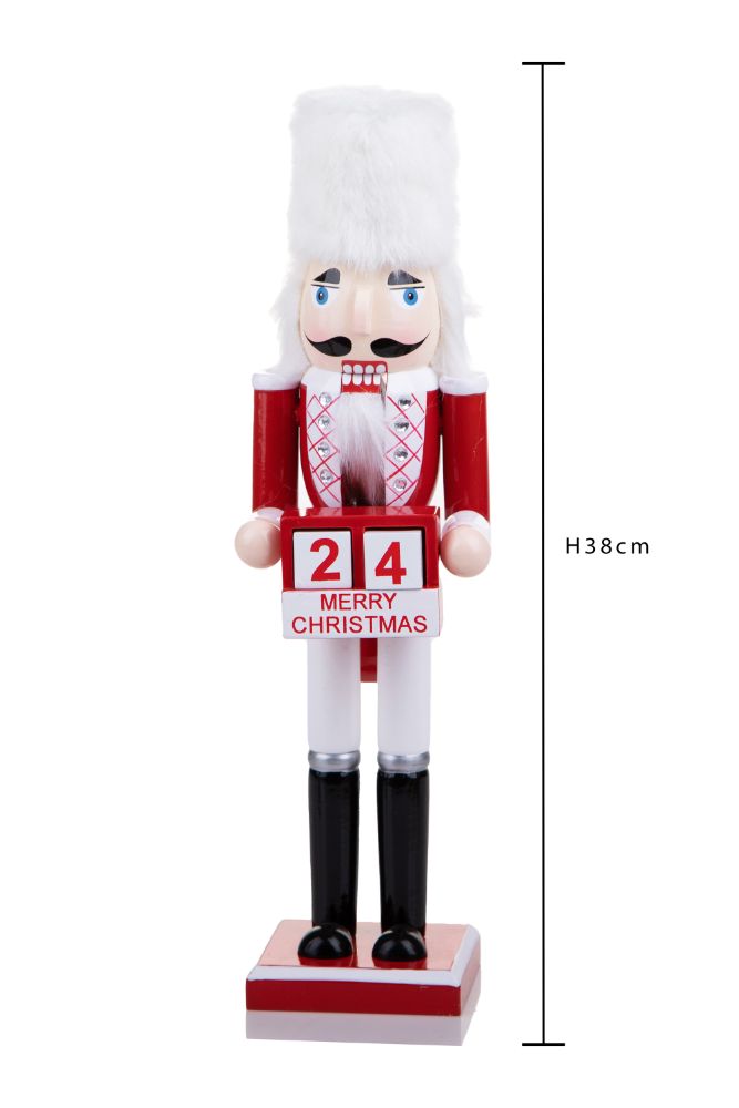 Soldato Schiaccianoci Natalizio con Calendario H38 cm in Legno-3