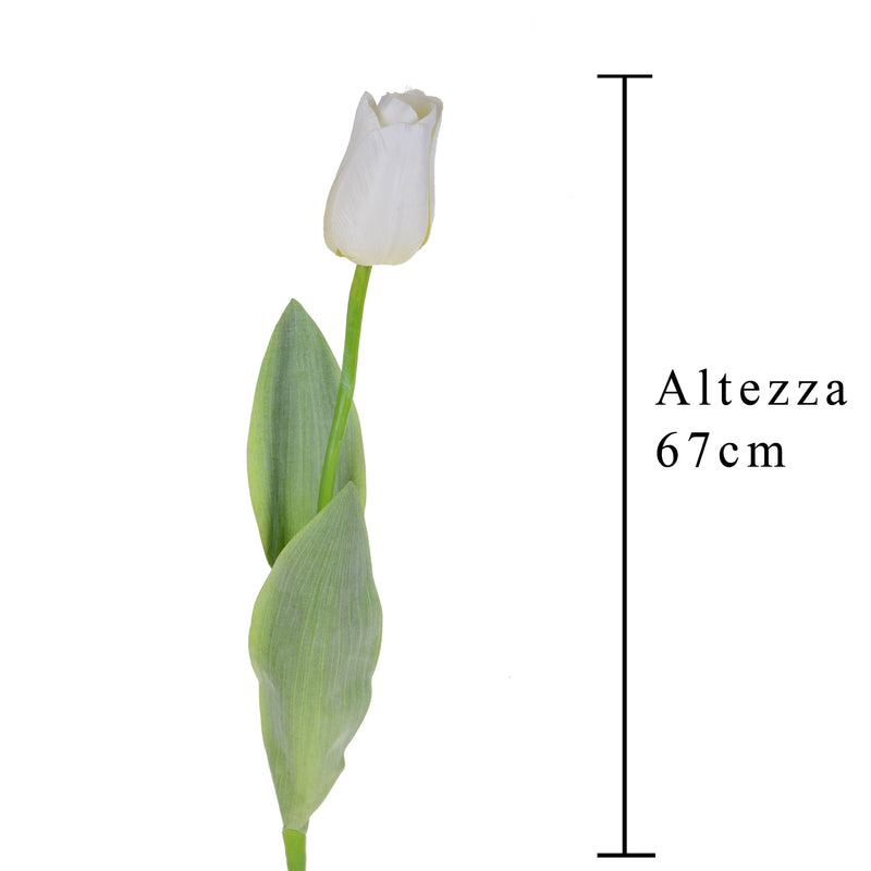 4 Tulipani Artificiali con Foglie Altezza 67 cm -2