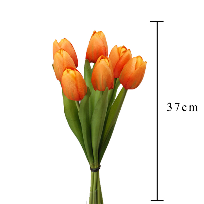 2 Mazzi di 7 Tulipani Artificiali Altezza 37 cm Arancio-2