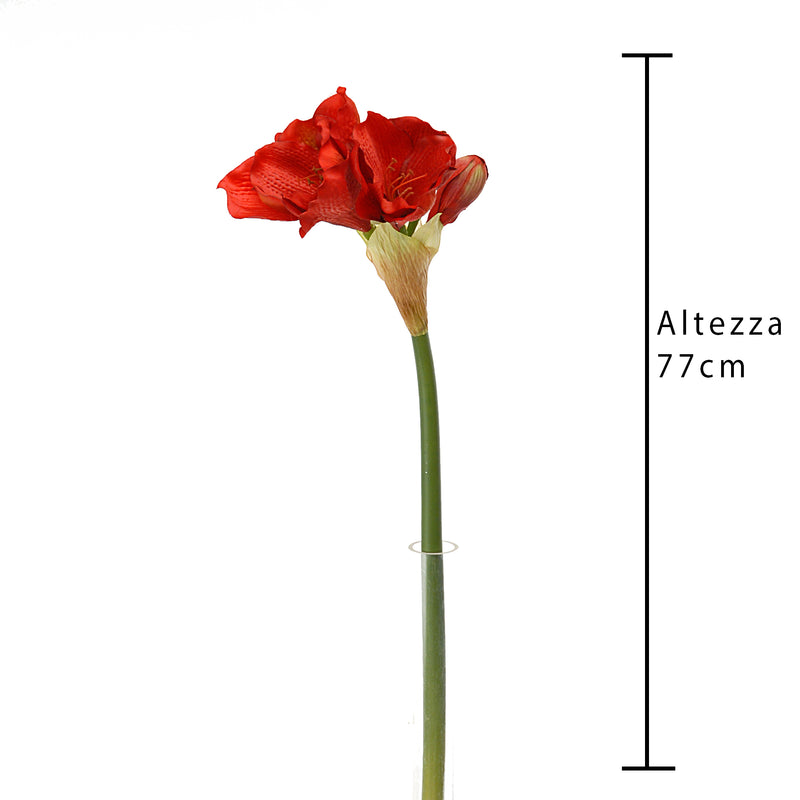 2 Fiori Artificiali di Amaryllis Altezza 77 cm Rosso-2