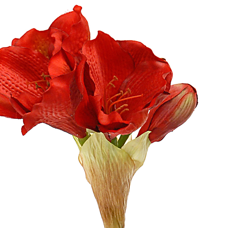 2 Fiori Artificiali di Amaryllis Altezza 77 cm Rosso-3