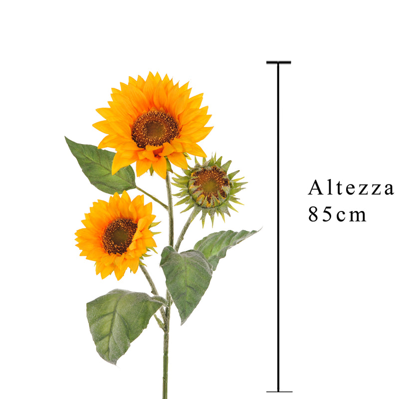 2 Girasoli Artificiali con 3 Fiori Altezza 85 cm Giallo-2