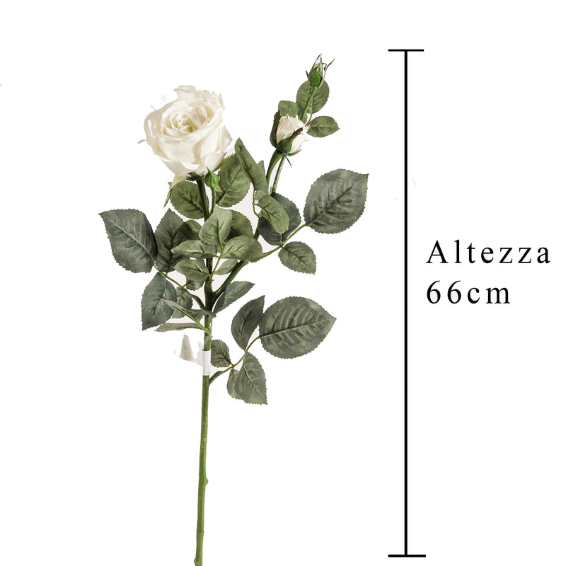 2 Rami Artificiali con 3 Rose Artificiali Kaia Altezza 66 cm Bianco-2