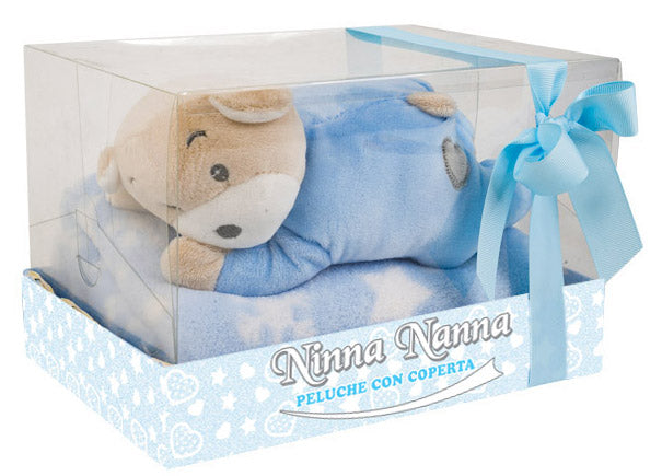 Ninna Nanna Peluche con Coperta Orsacchiotto Azzurro-1