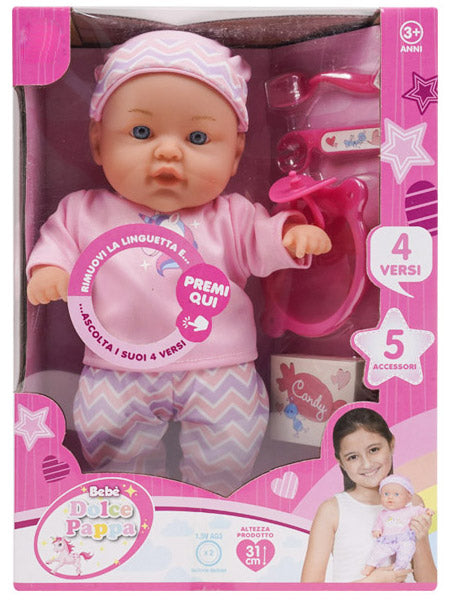 sconto Süße Pappa Babypuppe H31 cm mit Geräuschen und Zubehör