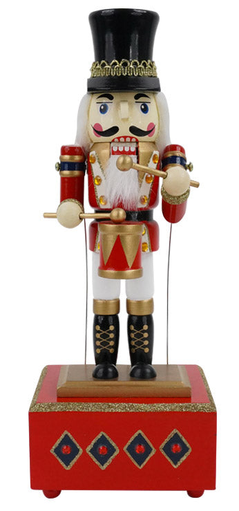 Weihnachtlicher Nussknacker-Soldat H32 cm aus Holz mit roter Saiten-Spieluhr acquista