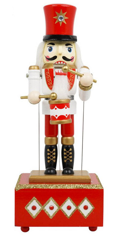 acquista Weihnachtlicher Nussknacker-Soldat H32 cm aus Holz mit weißer Saiten-Spieluhr