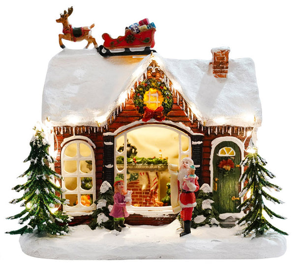 acquista Haus des Weihnachtsmanns 23 x 15 x 20,5 cm aus Harz mit Lichtern und Schlitten