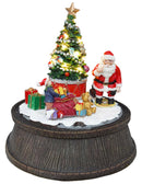 Babbo Natale con Albero e Pacchi Regalo Carillon 20,5x20,5x22,5 cm in Resina con Movimento e Luci-1