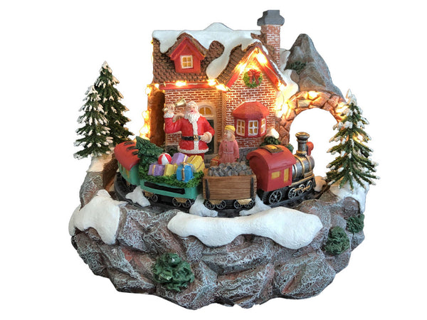 Weihnachtsspieluhr Santa's House 24x23x18 cm aus Harz mit Lichtern, Geräuschen und Bewegung sconto