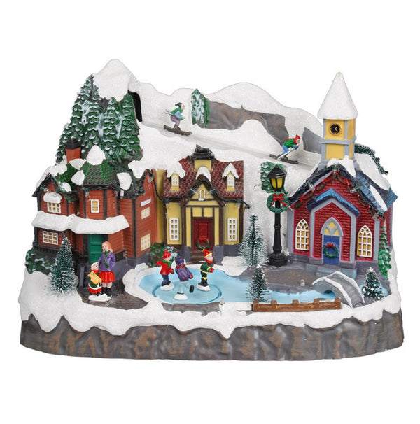 Verschneites Weihnachtsdorf 24x18x34 cm mit Lichtern, Geräuschen und Bewegung acquista