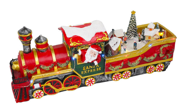 sconto Treno di Babbo Natale 16x11x37 cm in Resina con Musica e Luci