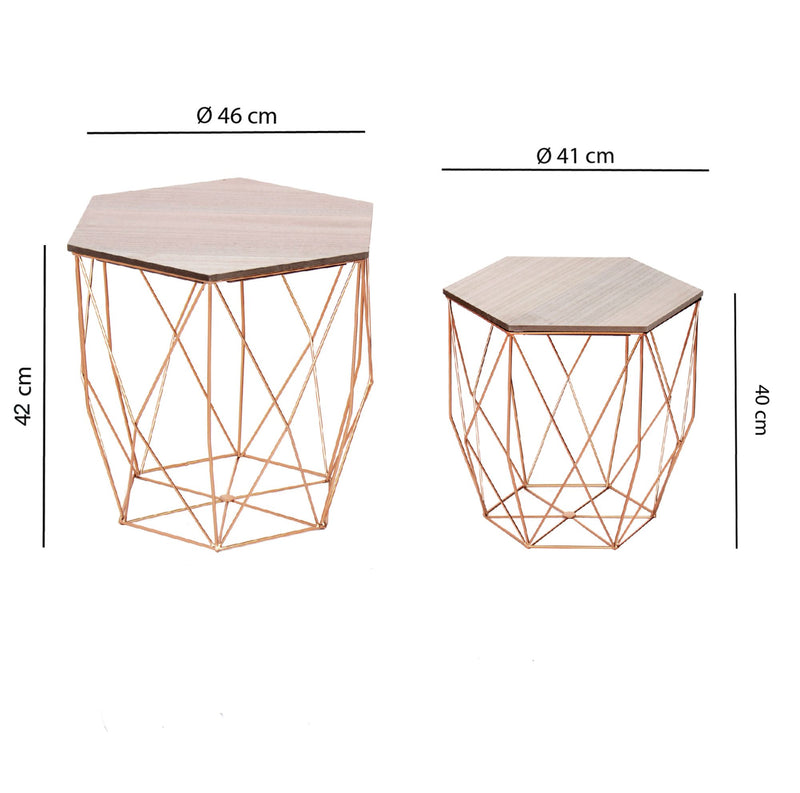 Set Tavolini Hexagon Rovere Rose Gold-4