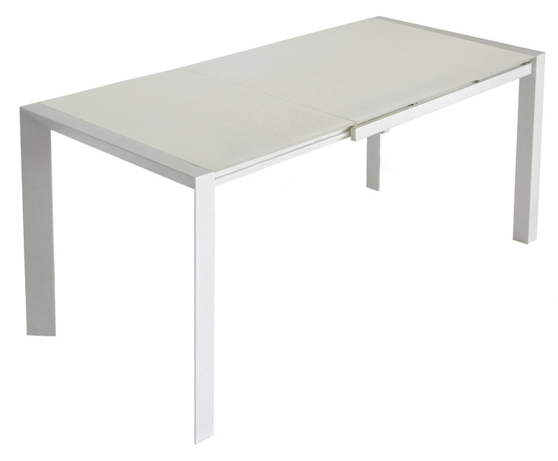 Tavolo Allungabile 75,5x80x123/183 cm in Metallo Piano in Vetro Temperato Seller Bianco-1