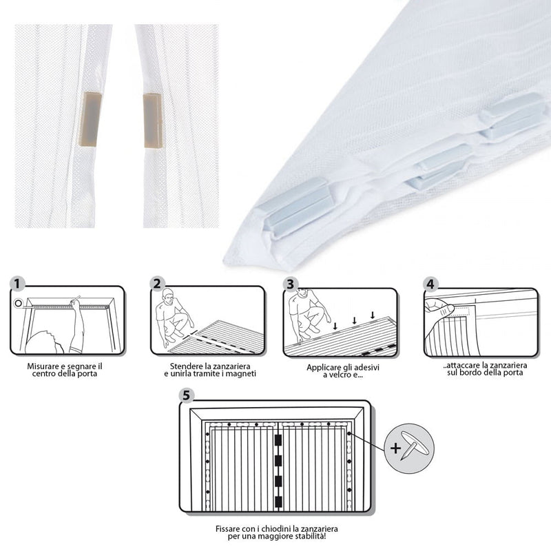 Tenda Zanzariera Magnetica 18 Magneti 120x250 cm per Porte e Finestre Bianca-5