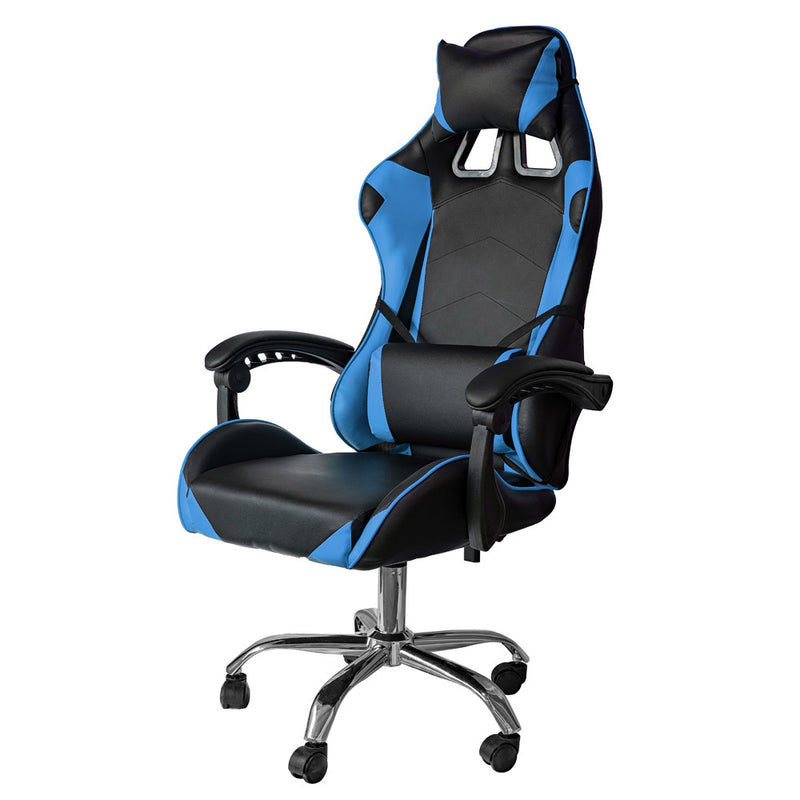 Sedia da Gaming Ergonomica 64x53x122-133 cm con Supporto Lombare e Poggiatesta in Similpelle Blu-1