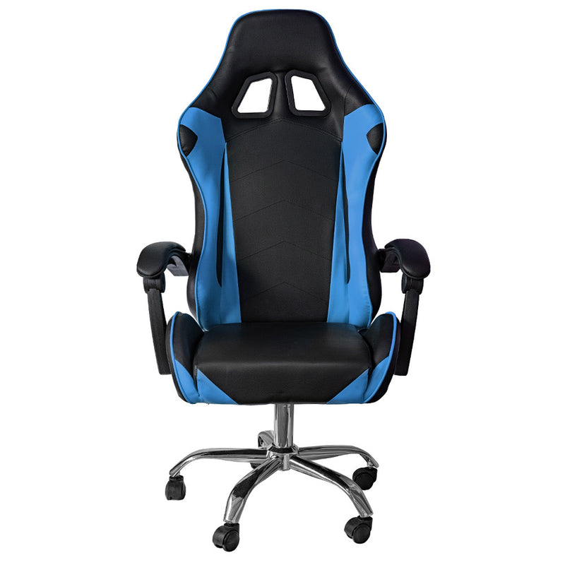 Sedia da Gaming Ergonomica 64x53x122-133 cm con Supporto Lombare e Poggiatesta in Similpelle Blu-2