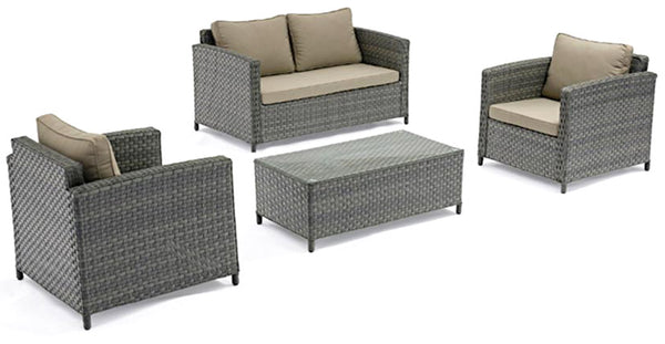 sconto Garden Lounge Set Sofa 2 Sessel und grauer Kios Couchtisch